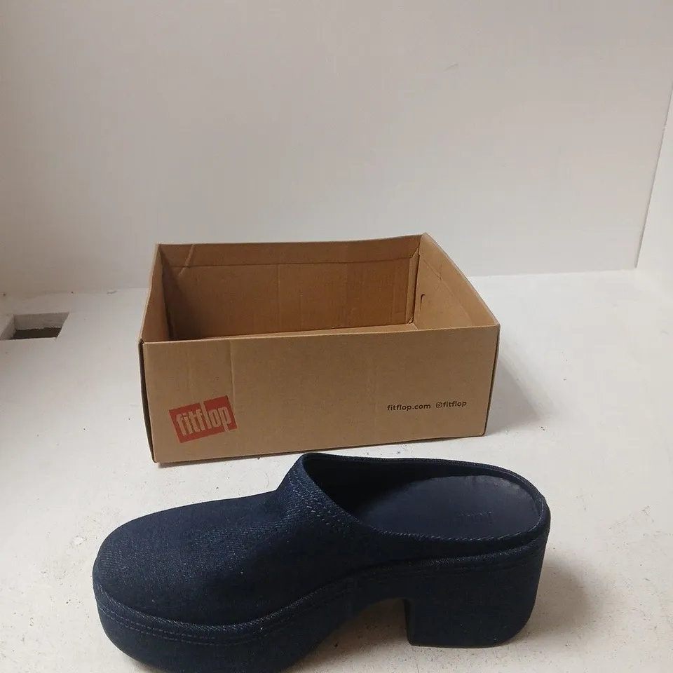 FITFLOP PLATFORM DENIM HEELED MULES – UK 6 (US 8, EU 39) – DARK DENIM