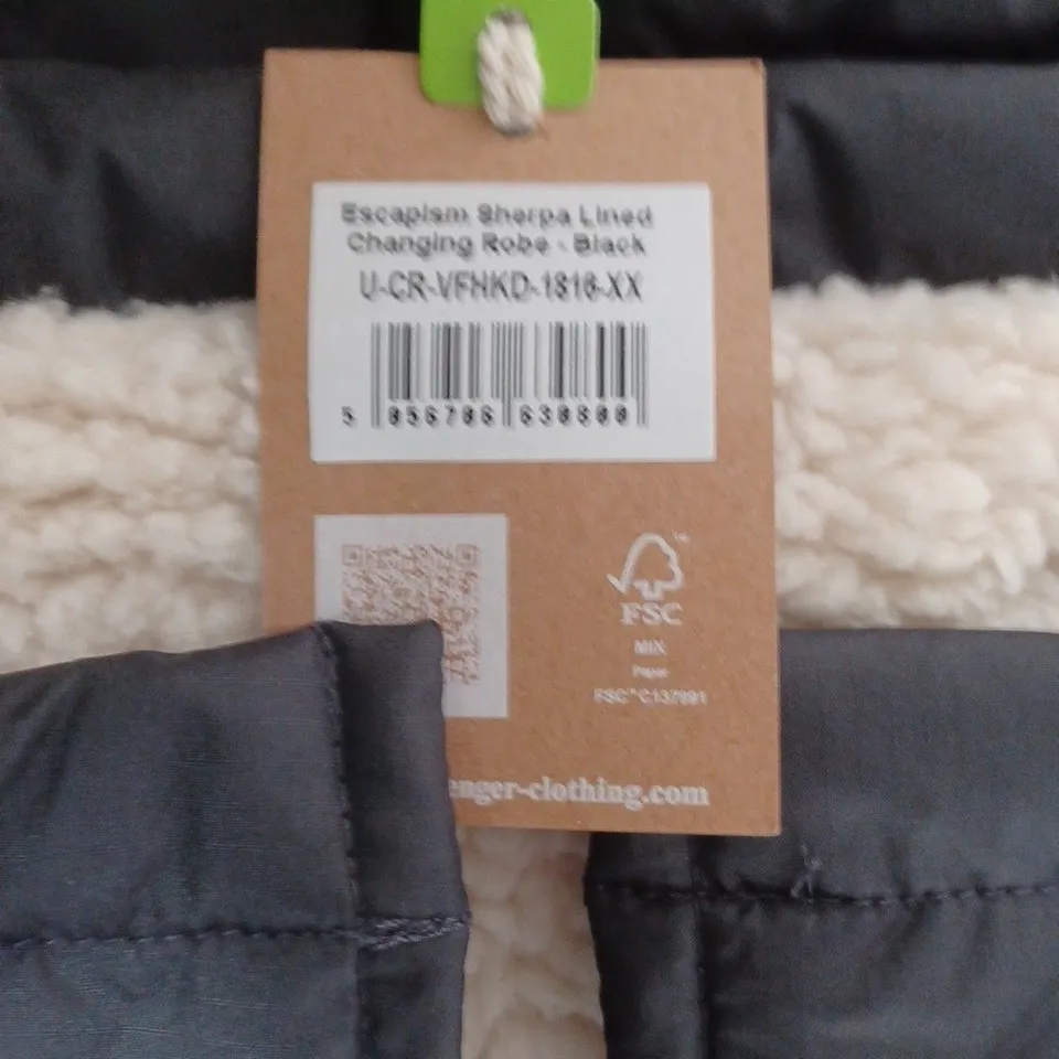 PASSENGER - ESCAPISM SHERPA LINED CLOTHING BLACK CHANGING ROBE - PADDED, ZIP FRONT, ONE SIZE