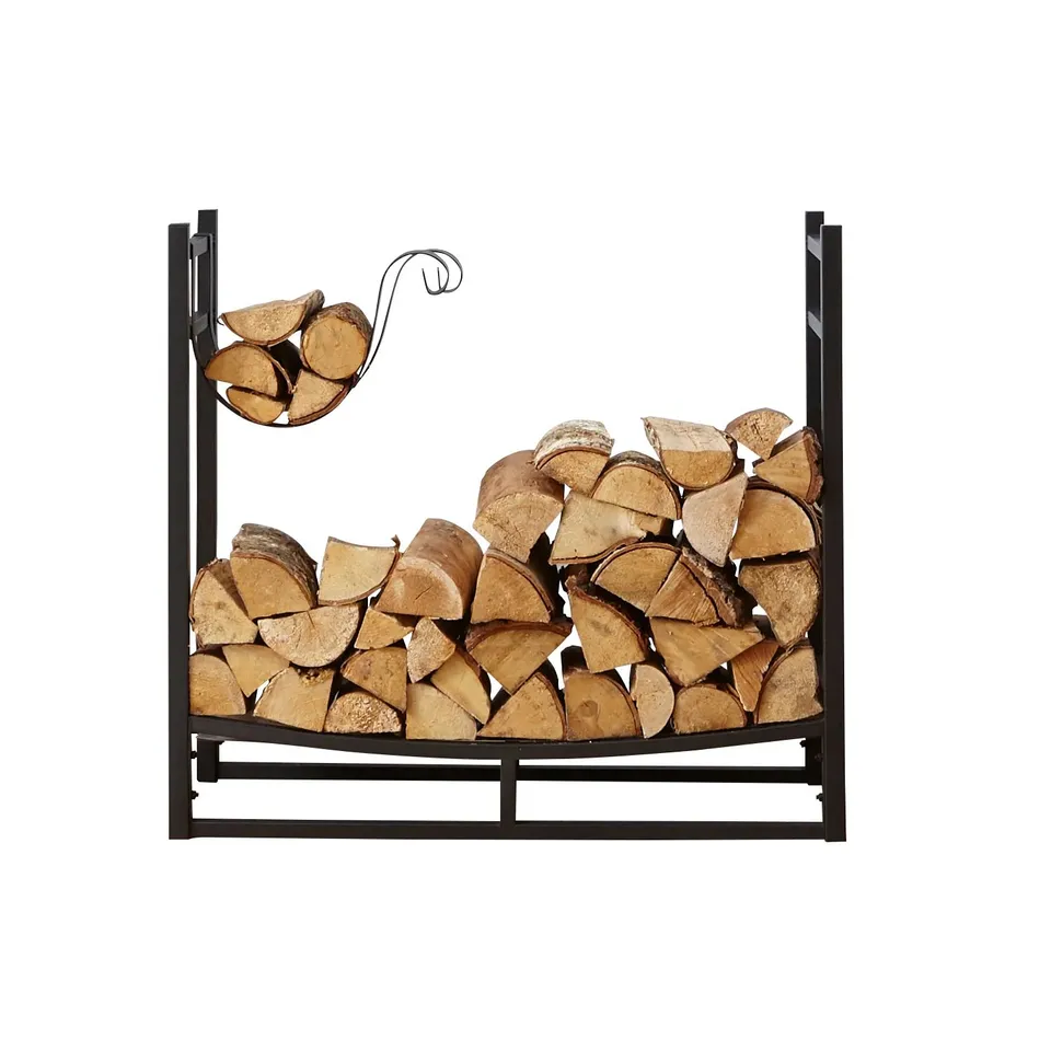 BOXED NEO BLACK INDOOR FIREWOOD LOG RACK WITH HOOKS