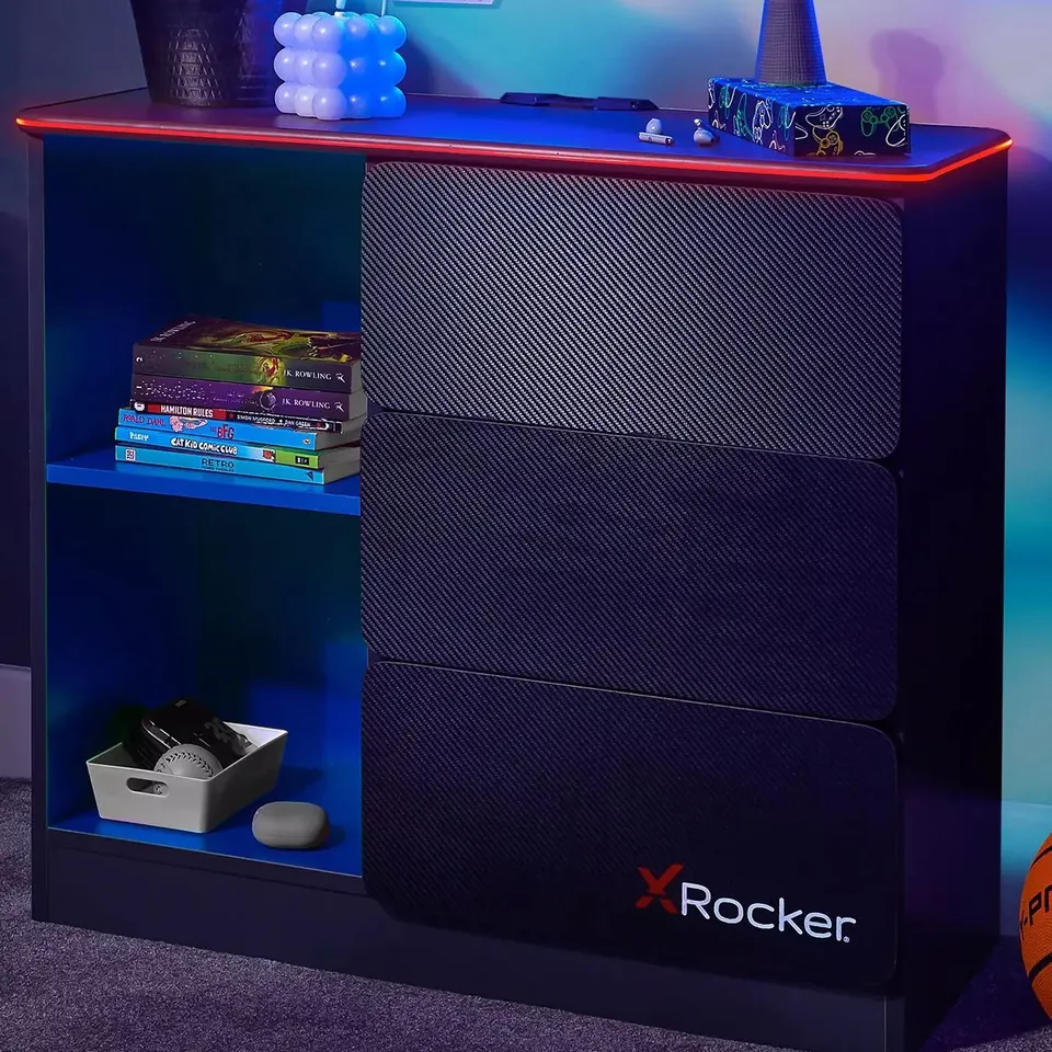 X ROCKER CARBON-TEK GAMING STORAGE SIDEBOARD WITH DRAWERS