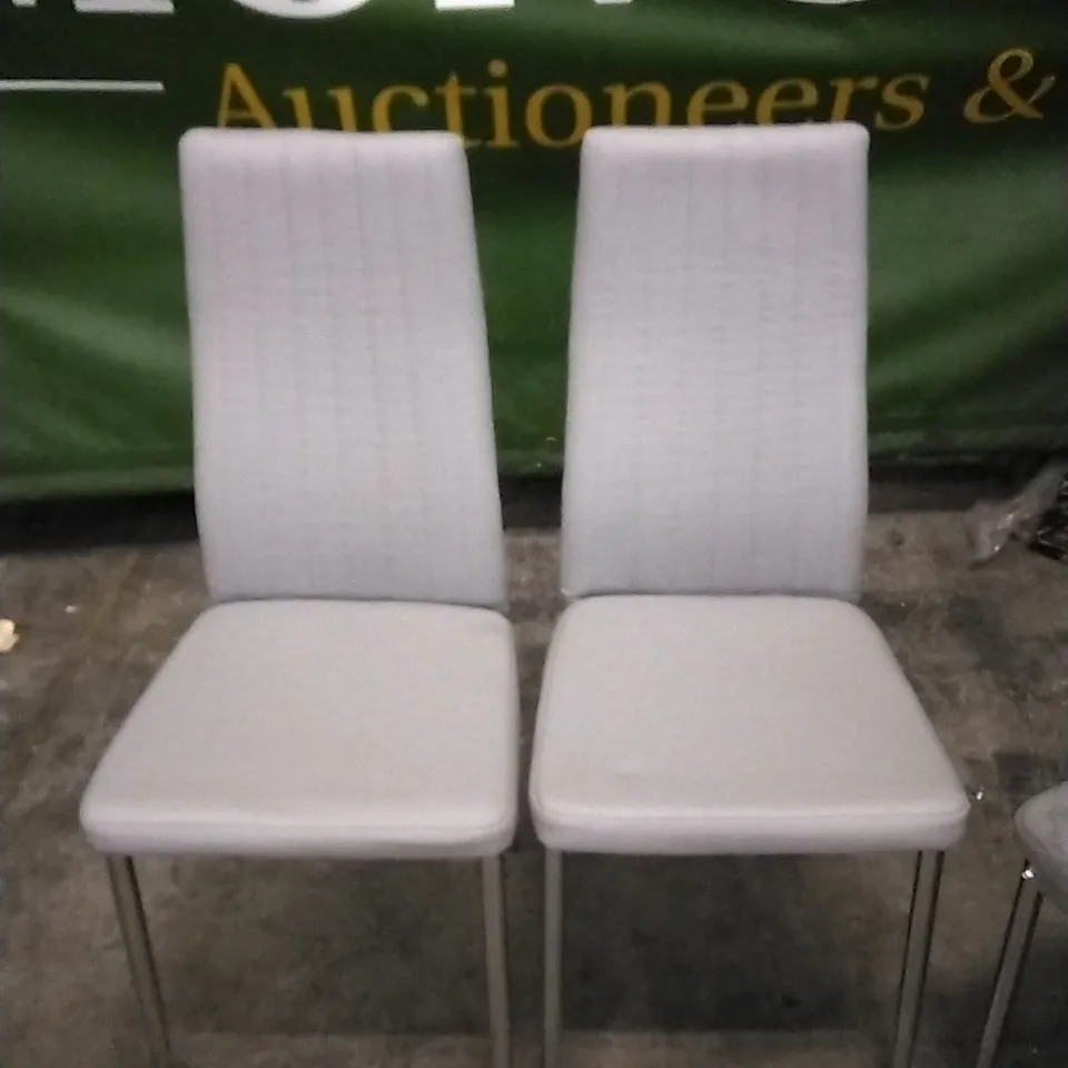 SET OF 2 ELEPHANT GREY LEATHER DINING CHAIRS WITH CHROME LEGS