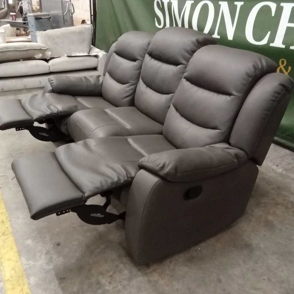 ROTHBURY LUXURY FAUX LEATHER HIGH BACK  3 SEATER MANUAL RECLINER SOFA - CHARCOAL RRP £729