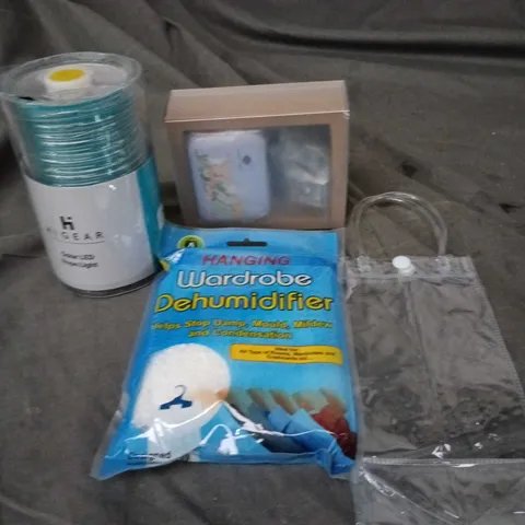 APPROXIMATELY 15 ASSORTED HOUSEHOLD ITEMS TO INCLUDE LED ROPE LIGHT, WARDROBE DEHUMIDIFIERS AND CLEAR PLASTIC BAGS