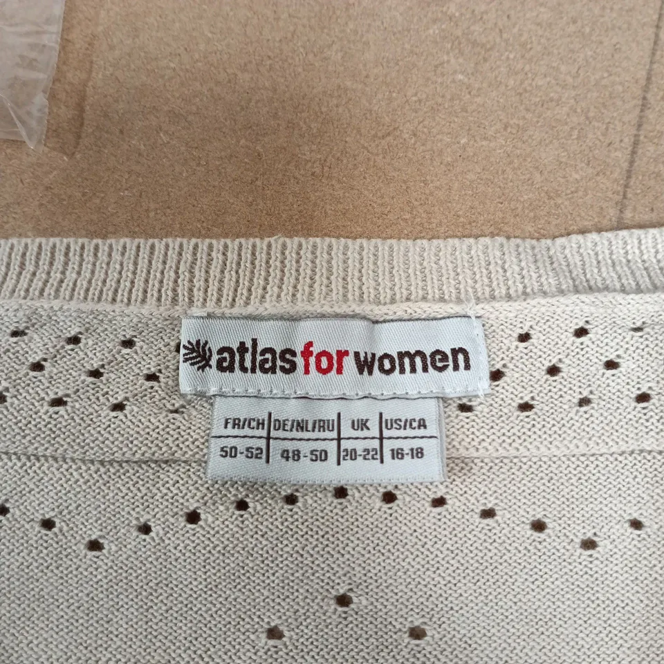 UK 20-22 ATLAS FOR WOMEN BEIGE EYELET KNIT TOP