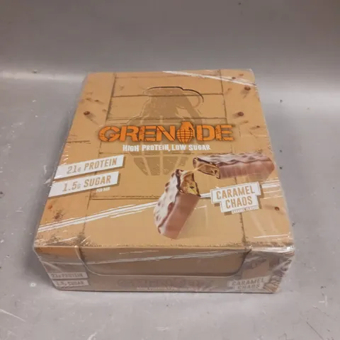 BOXED SEALED GRENADE HIGH PROTEIN BARS - CARAMEL CHAOS - 12 X 60G