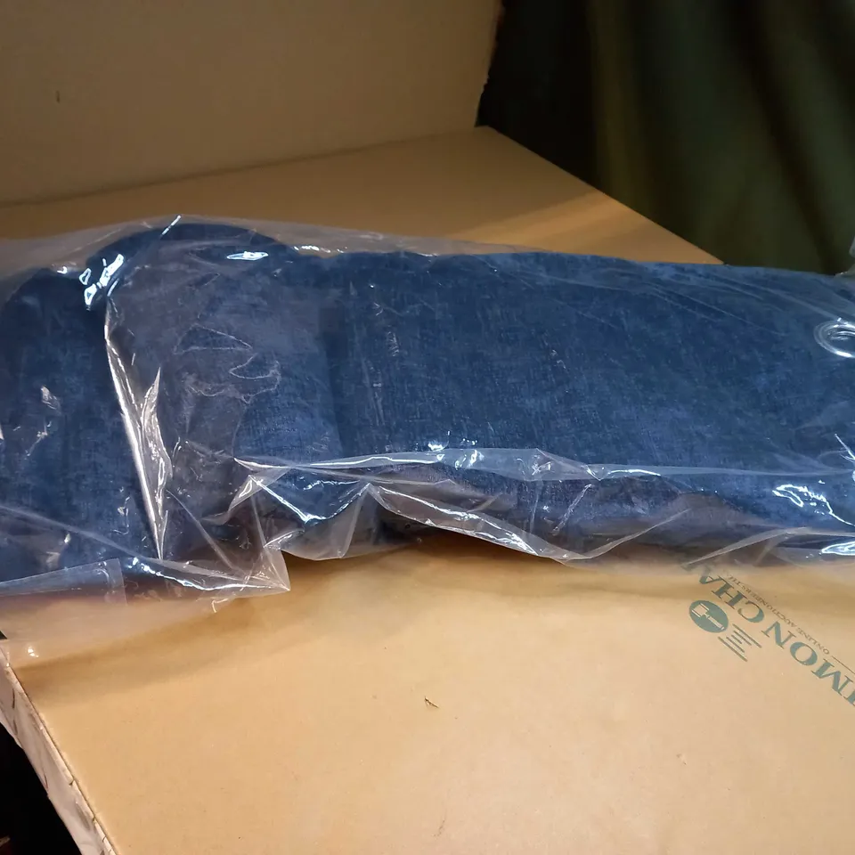 PACKAGED NAVY MARL EYELET PAIR CURTAINS - SIZE APPROX W228CM X D228CM