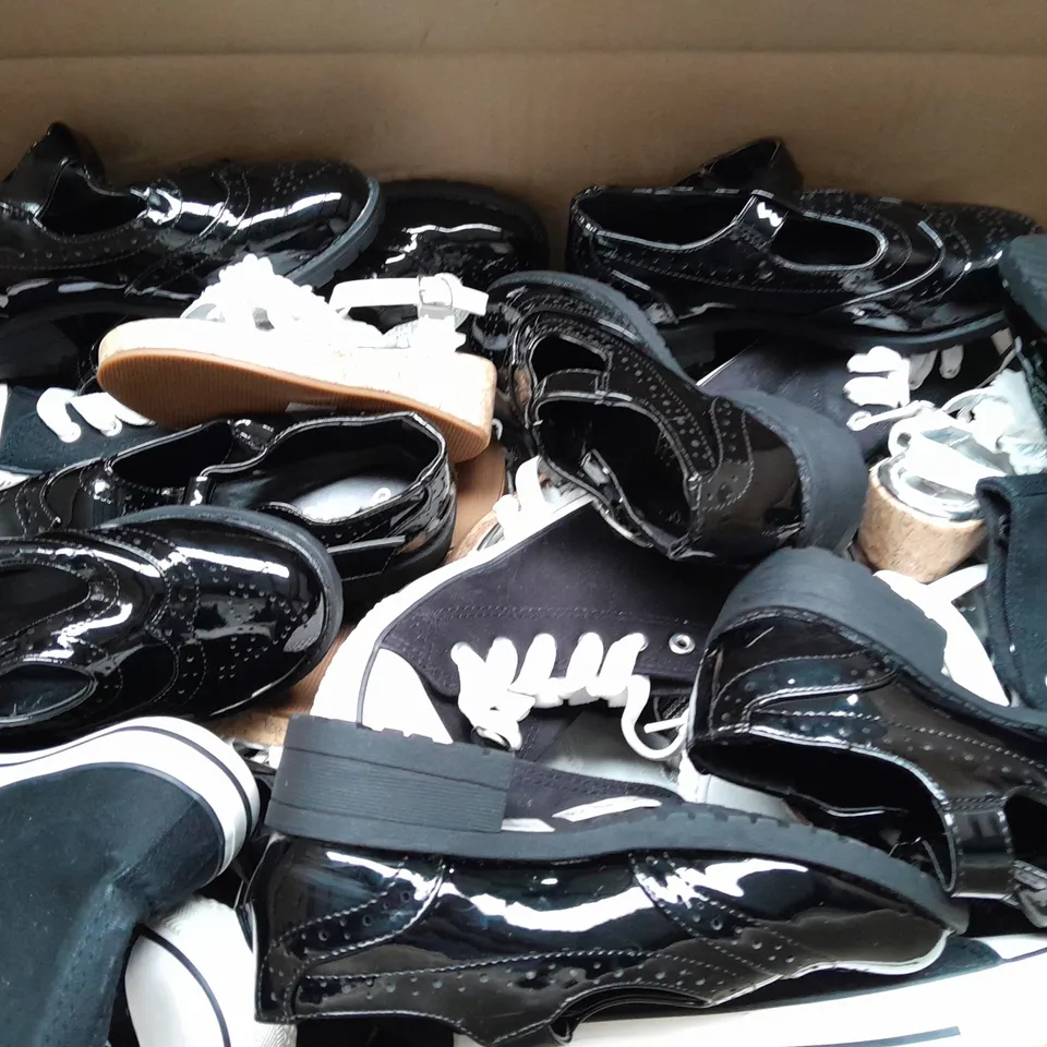 BOX OF APPROX 30 ASSORTED KIDS SHOES IN VARIOUS SIZES & COLOURS 