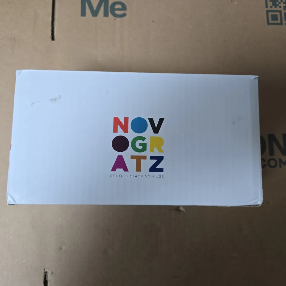 NOVOGRATZ SET OF 2 STACKING MUGS – COLOURFUL CERAMIC MUGS WITH BOX