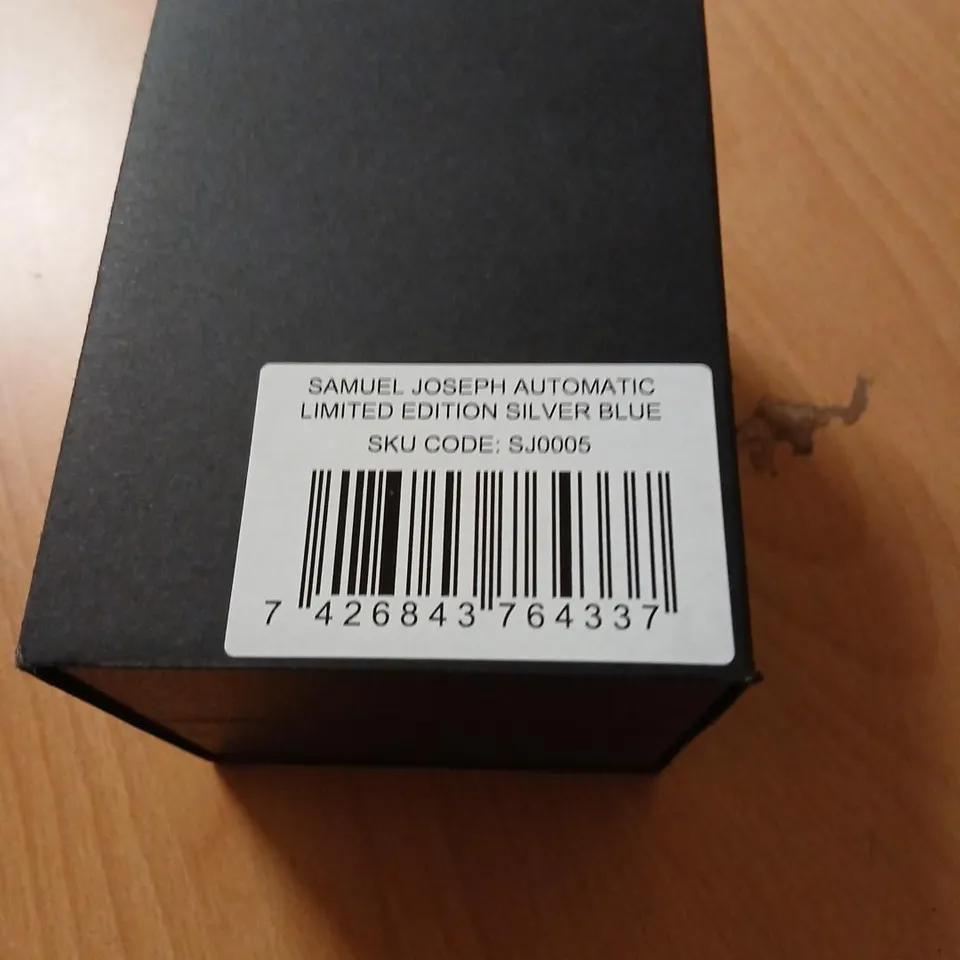 SAMUEL JOSEPH AUTOMATIC LIMITED EDITION SILVER BLUE WRISTWATCH – BOXED