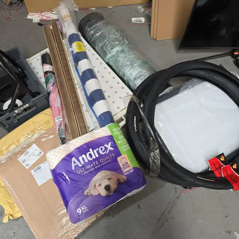 LOT OF APPROXIMATELY 10 ASSORTED HOUSEHOLD ITEMS TO INCLUDE VANDORM MTB TYRES, COOKER PARTS AND ANDREX TISSUE