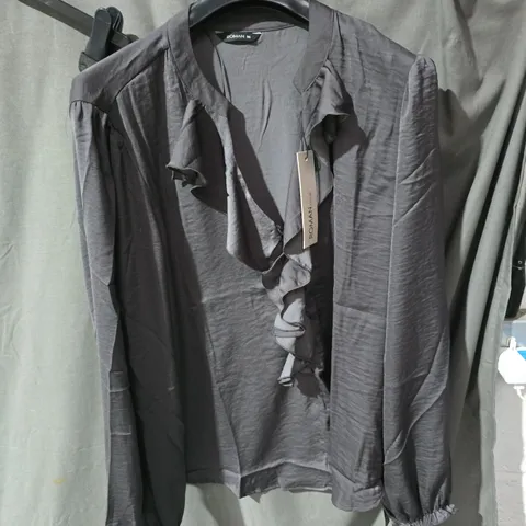 ROMAN WOMEN'S BLOUSE – UK SIZE 16, DARK GREY WITH RUFFLE FRONT