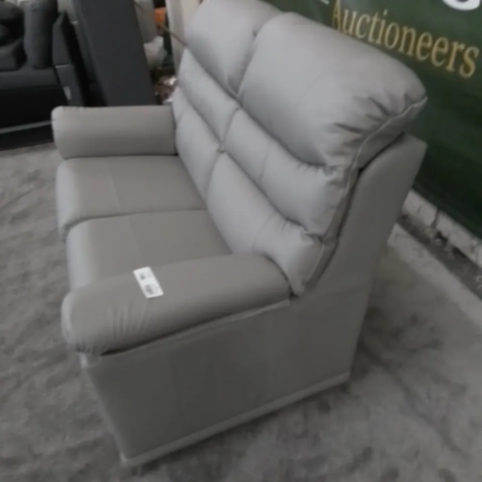 DESIGNER G PLAN MADE MALVERN CAMBRIDGE GREY LEATHER TWO SEATER SOFA