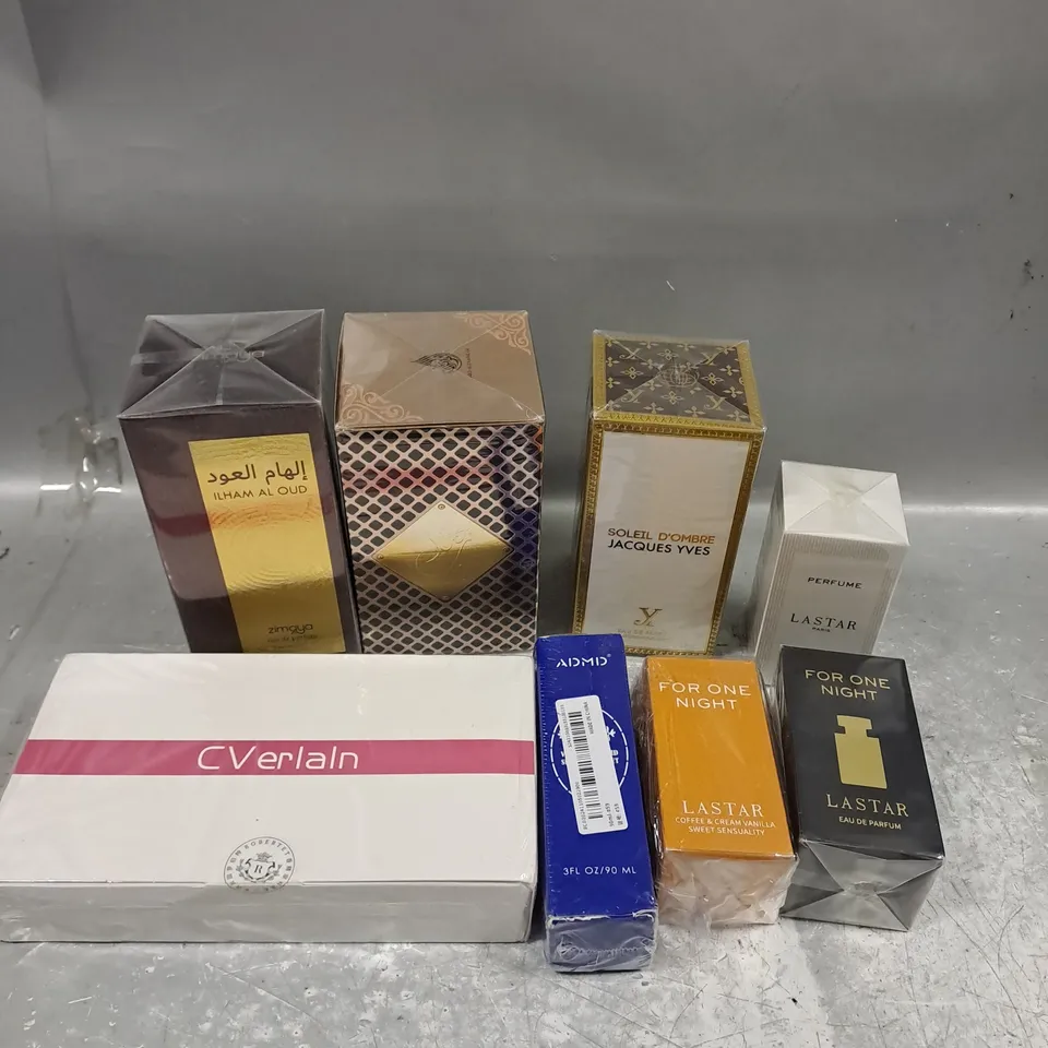 APPROXIMATELY 8 ASSORTED SEALED FRAGRANCES TO INCLUDE - SOLEIL D'OMBRE JACQUES YVES - ARD AL ZAAFARNAN JAZZAB - ZIMAYA ILHAM AL OUD - ETC