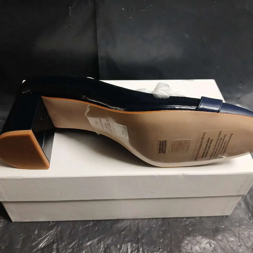 BOXED PAI OF LK BENNETT NAVY BLUE PATENT LEATHER LOAFERS WITH BUCKLE DETAIL – WOMEN'S - UK SIZE 41