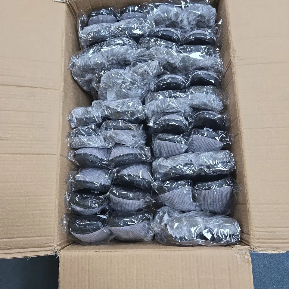 BOX OF APPROXIMATELY 18 X GREY SLIPPERS, SIZE 3 - 4 