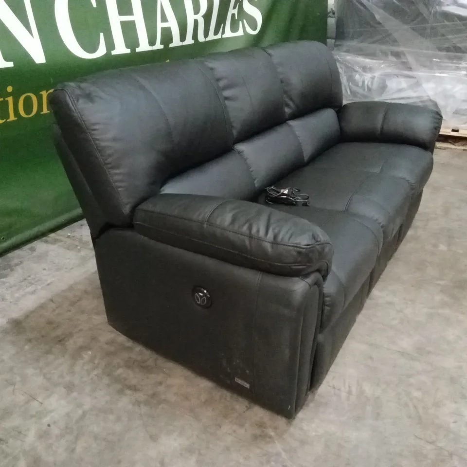 LEIGHTON LEATHER/FAUX LEATHER HIGH BACK 3 SEATER POWER RECLINER SOFA - BLACK RRP £1449