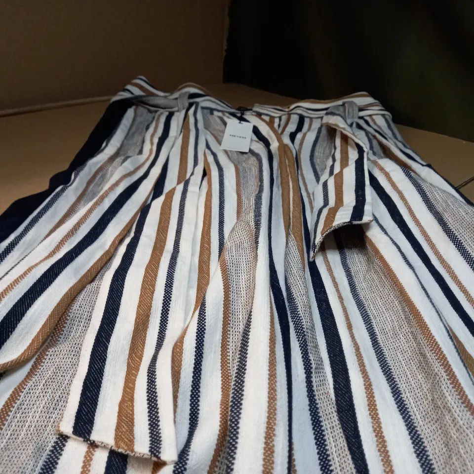 ME+EM CREAM/NAVY/TAN STATEMENT SUMMER STRIPE TROUSERS - SIZE 12