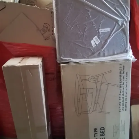 PALLET OF ASSORTED HOUSEHOLD GOODS AND PRODUCTS TO INCLUDE;BABY BEDSIDE TABLE,FAN,CUSHION
