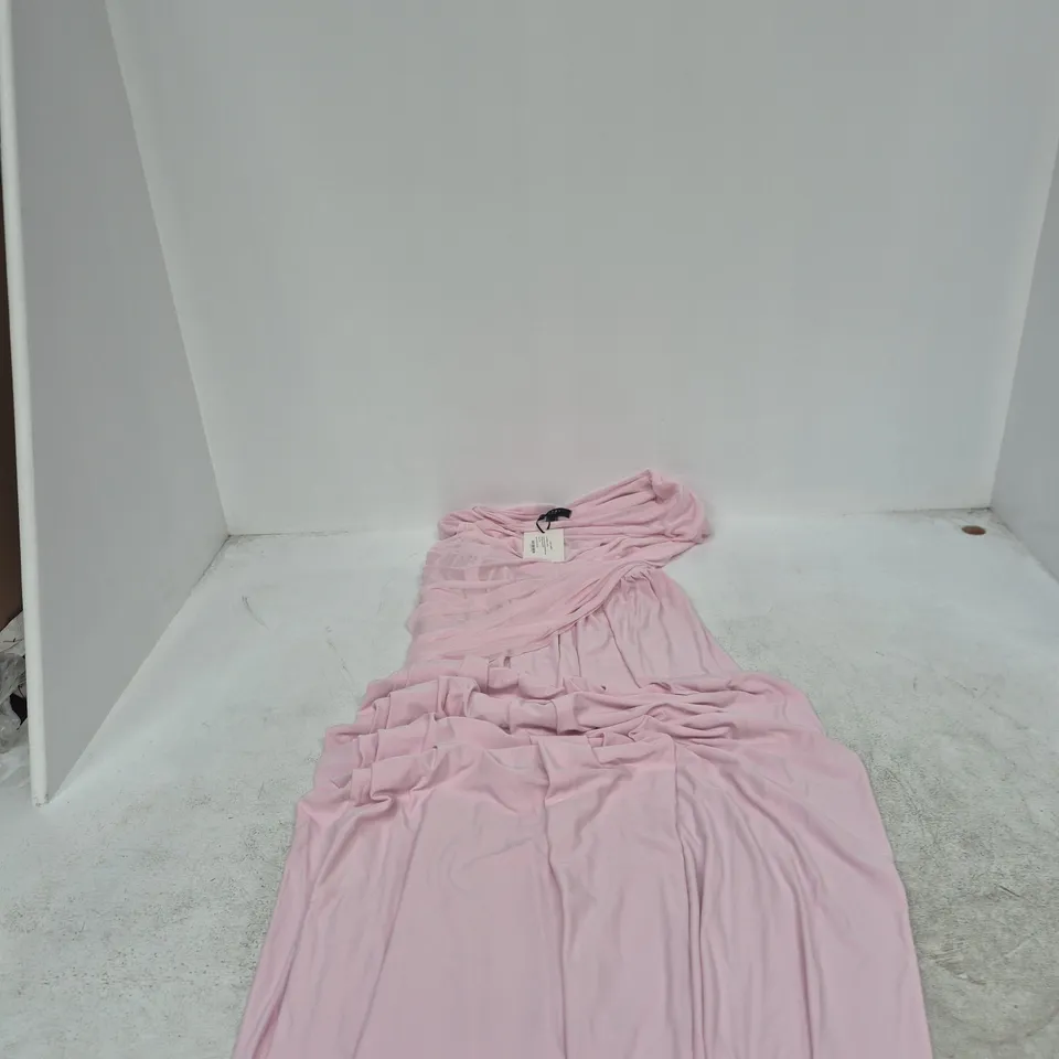 CLUB L LONDON PINK ASYMMETRIC-NECK MAXI DRESS WITH DRAPED DETAILING, UK 14