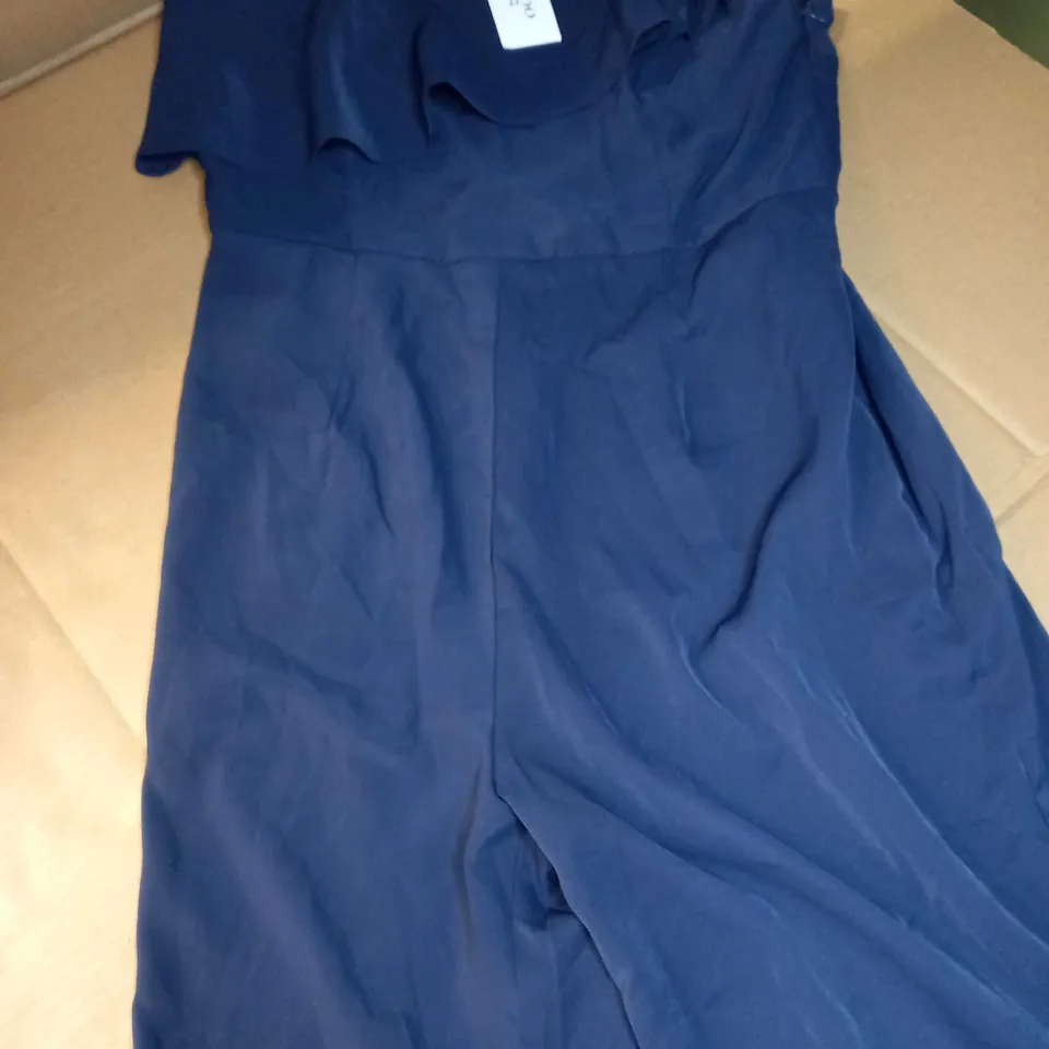 BOOHOO NAVY ASYMETRIC UFFLE WIDE LEG JUMPSUIT - SIZE 14