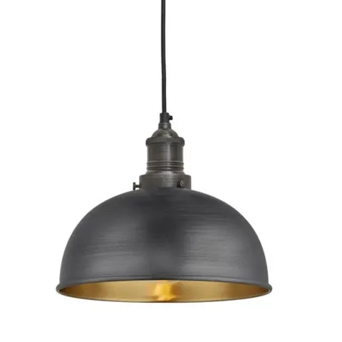 BOXED INDUSTVILLE BROOKLYN DOME 1-LIGHT CEILING PENDANT PEWTER GREY & BRASS