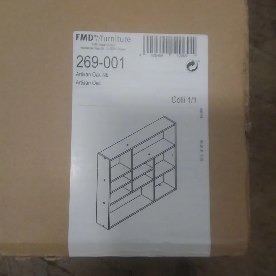 BOXED ARTISAN OAK/WHITE SHELVING UNIT