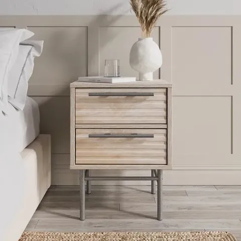 BOXED BRYANT 2 DRAWER BEDSIDE TABLE WHITEWASH