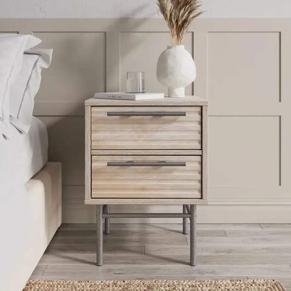 BOXED BRYANT 2 DRAWER BEDSIDE TABLE WHITEWASH