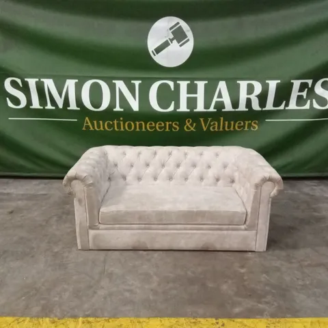 CHESTER CHESTERFIELD LEATHER LOOK 2 SEATER SOFA - PEBBLE