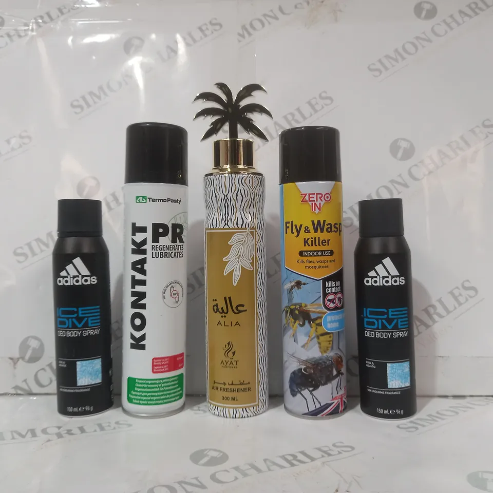 APPROXIMATELY 10 ASSORTED AEROSOL ITEMS IN INCLUDE ADIDAS ICE DIVE DEO BODY SPRAY, FLY & WASP KILLER, ALIA AIR FRESHENER, ETC - COLLECTION ONLY