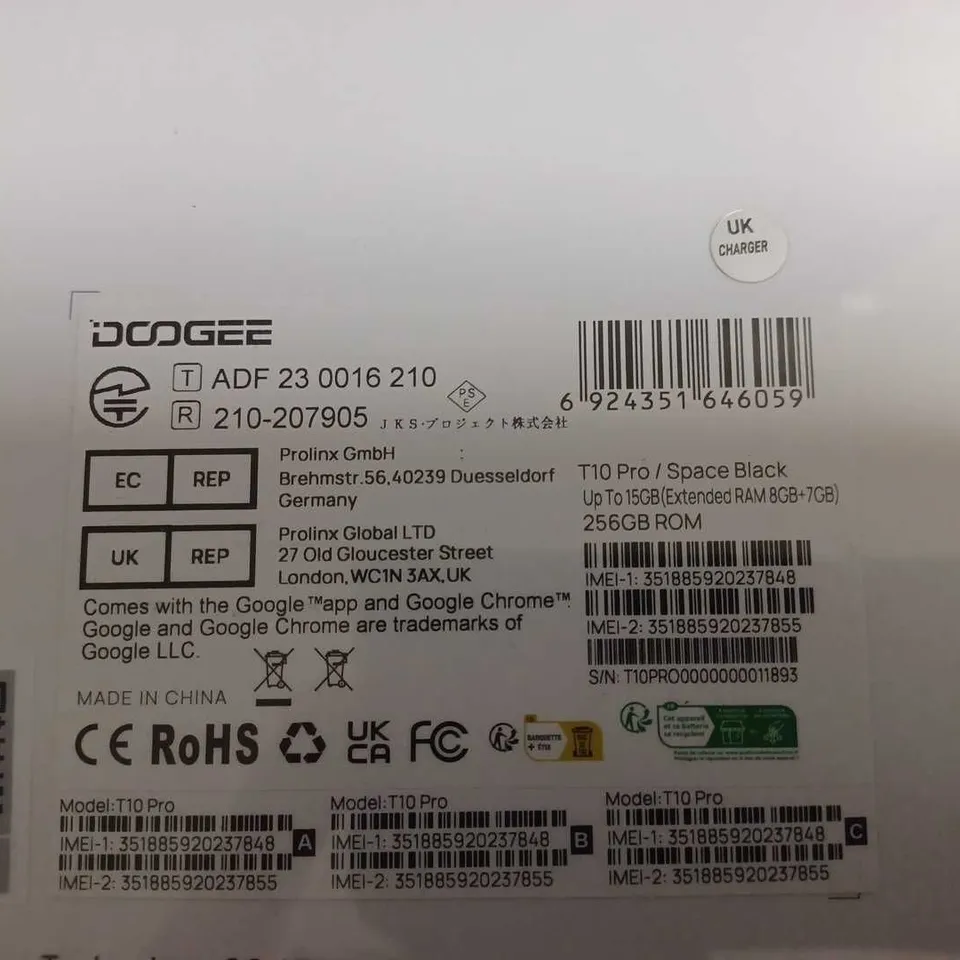 SEALED DOOGEE T10 PRO 15GB RAM 256GB TABLET IN BLACK