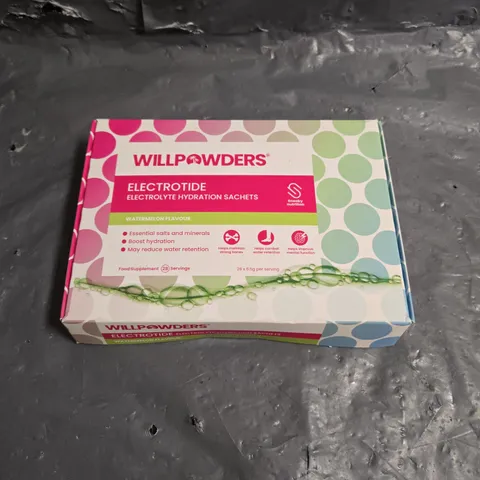 SEALED WILLPOWDERS ELECTROTIDE ELECTROLYTE HYDRATION SACHETS IN WATERMELON 28 SERVINGS