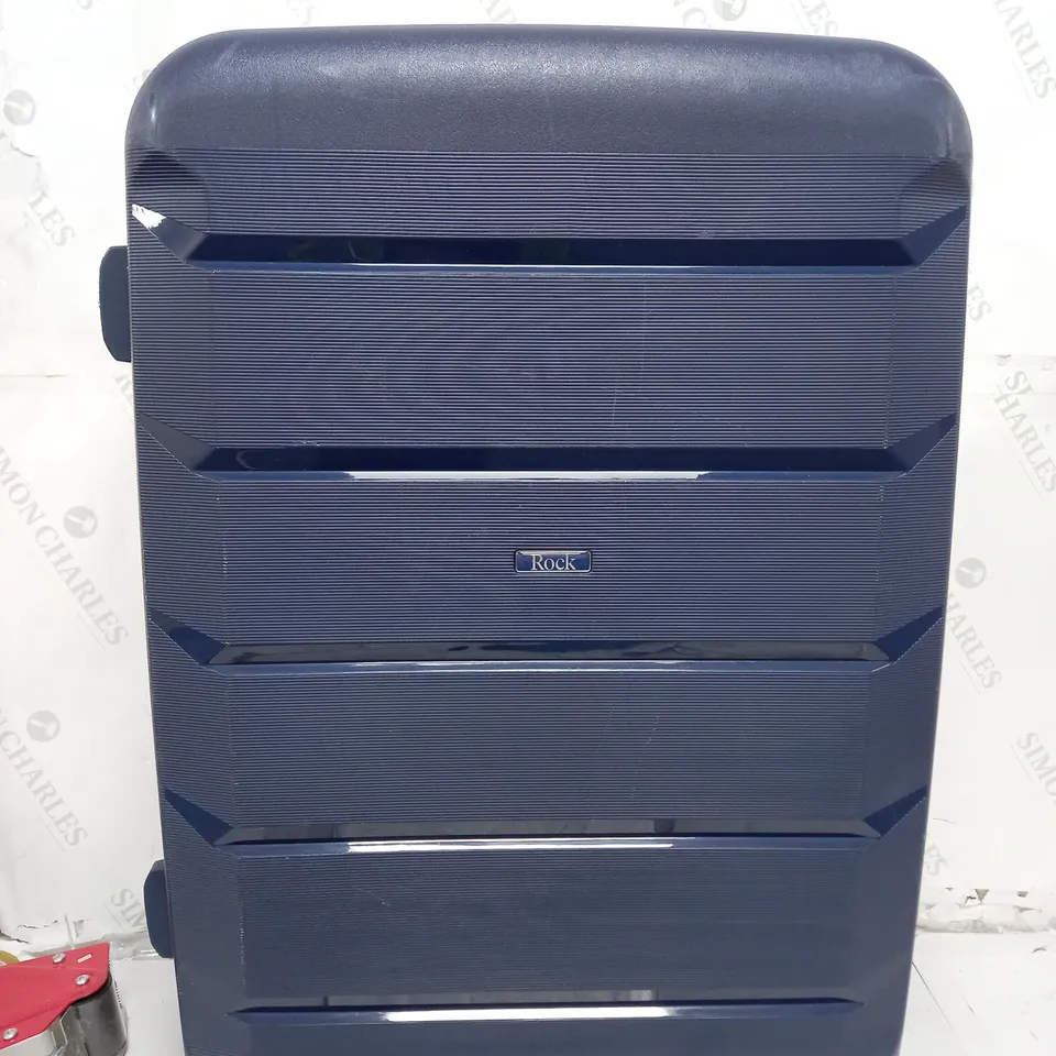 ROCK LARGE 4 WHEELED PLASTIC SUITCASE BLUE WITH LOCK
