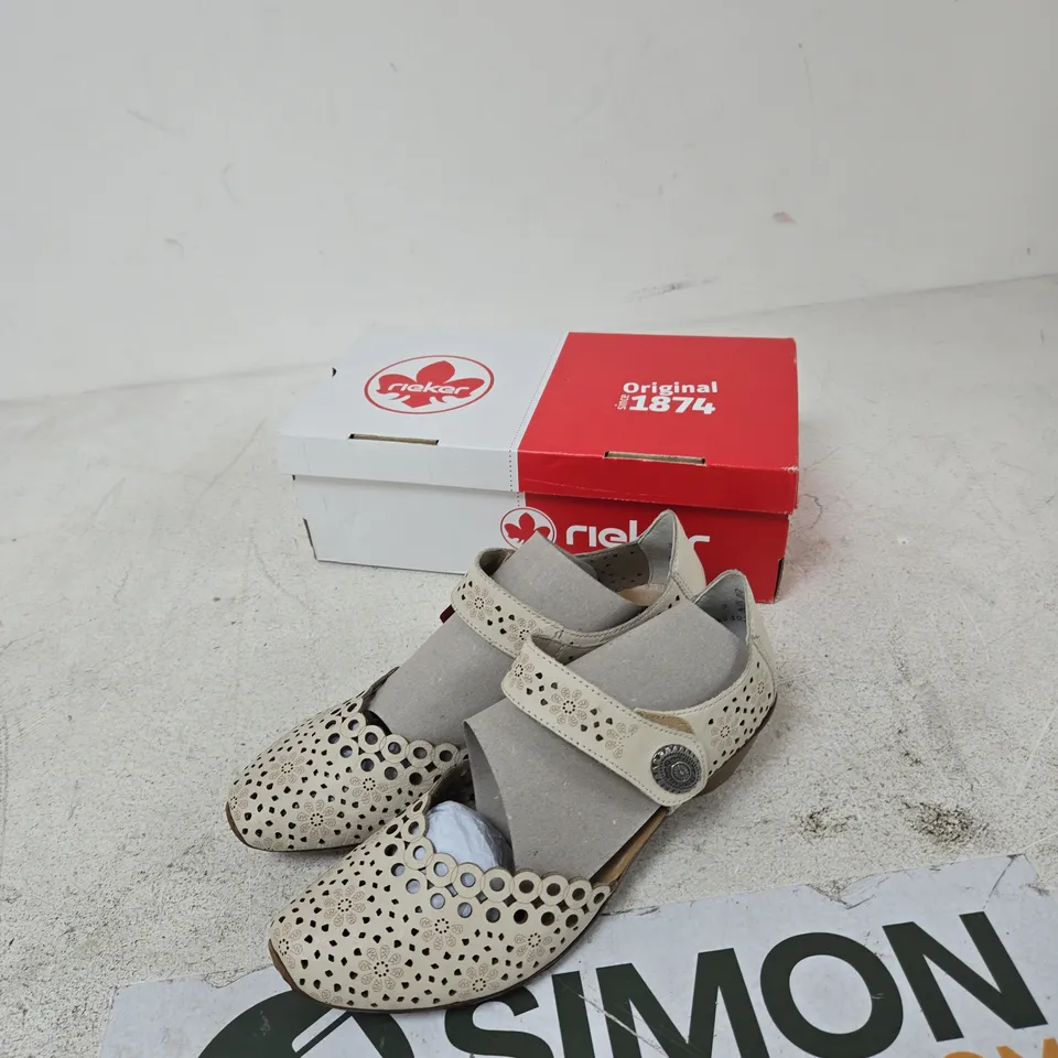 RIEKER WOMEN'S SANDALS – BEIGE PERFORATED WITH FLORAL CUT-OUTS, UK 6 (EU 39)