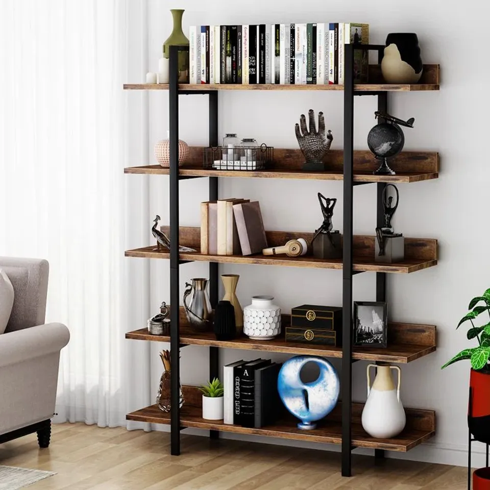 BOXED BOOKSHELF BOOKCASE STORAGE RACK STANDING SHELF 5-TIER INDUSTRIAL BOOKCASE (1 BOX)
