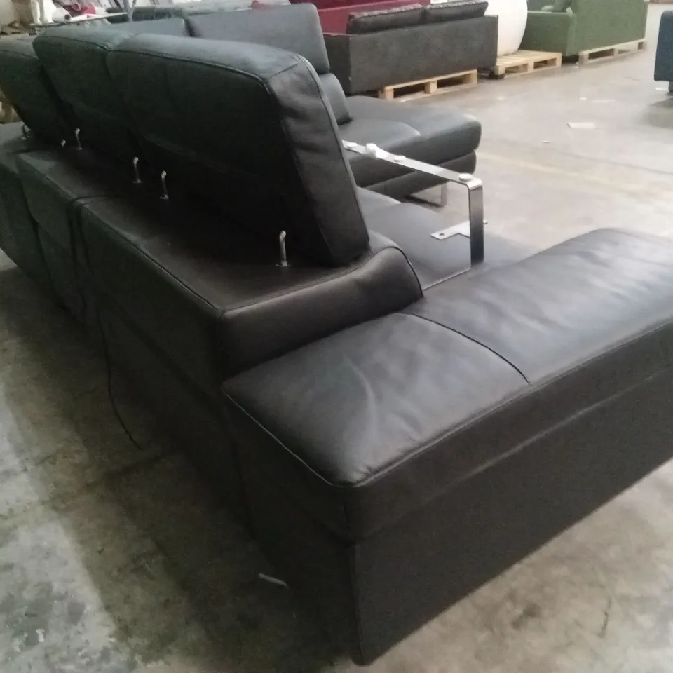 QUALITY DESIGNER ITALIAN MADE LIVIO ELECTRIC RECLINING LEATHER CORNER SOFA - BLACK 
