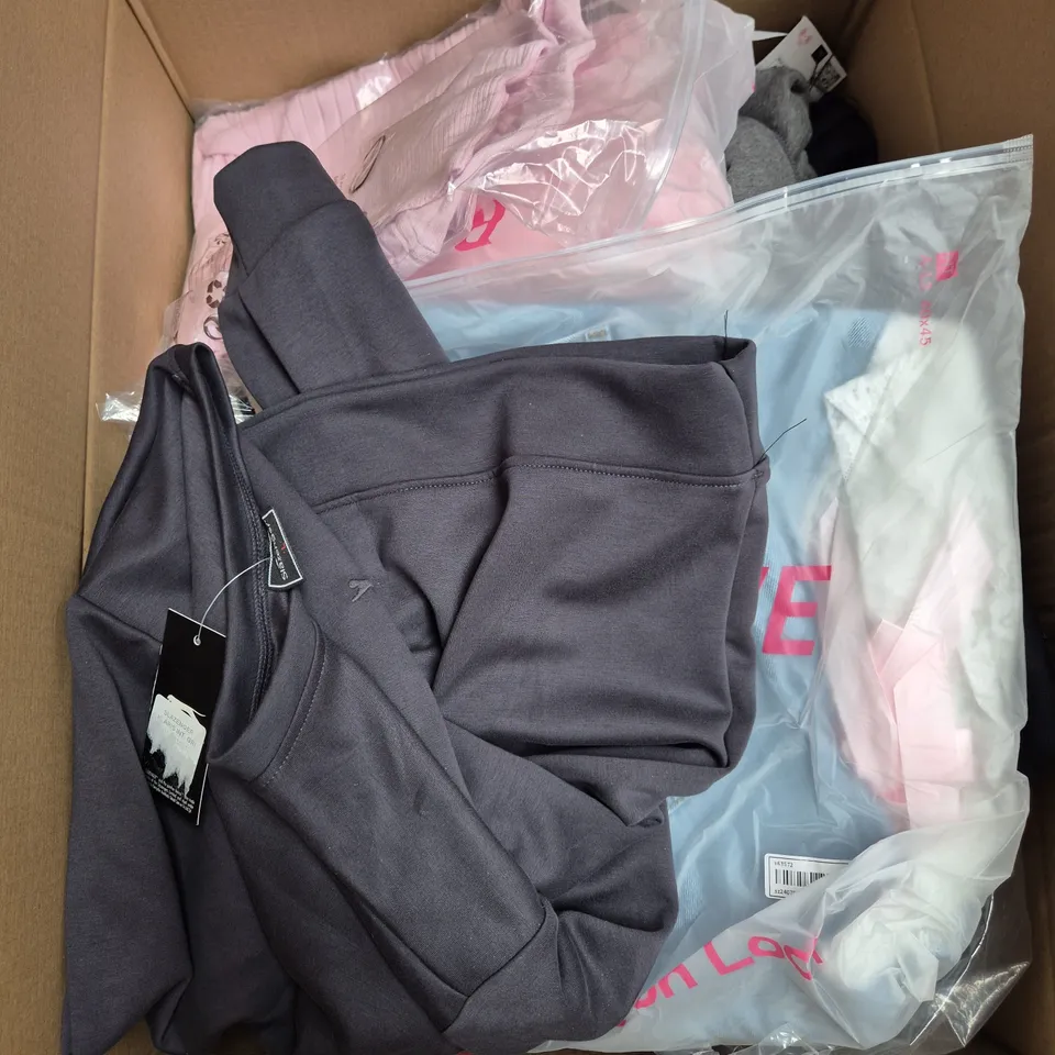 LARGE BOX OF ASSORTED CLOTHING ITEMS IN VARIOUS SIZES, STYLES AND COLOUR - COLLECTION ONLY