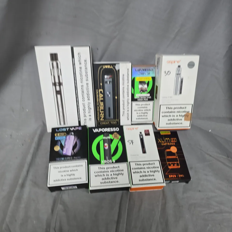 APPROXIMATELY 25 ASSORTED VAPE & E-CIGARETTE PRODUCTS TO INCLUDE BRANDS SUCH AS OXVA, UWELL, ASPIRE, ETC