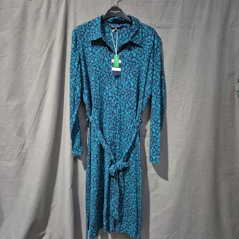 CREW CLOTHING COMPANY TEAL ANIMAL-PRINT SHIRT DRESS, SIZE UK 12