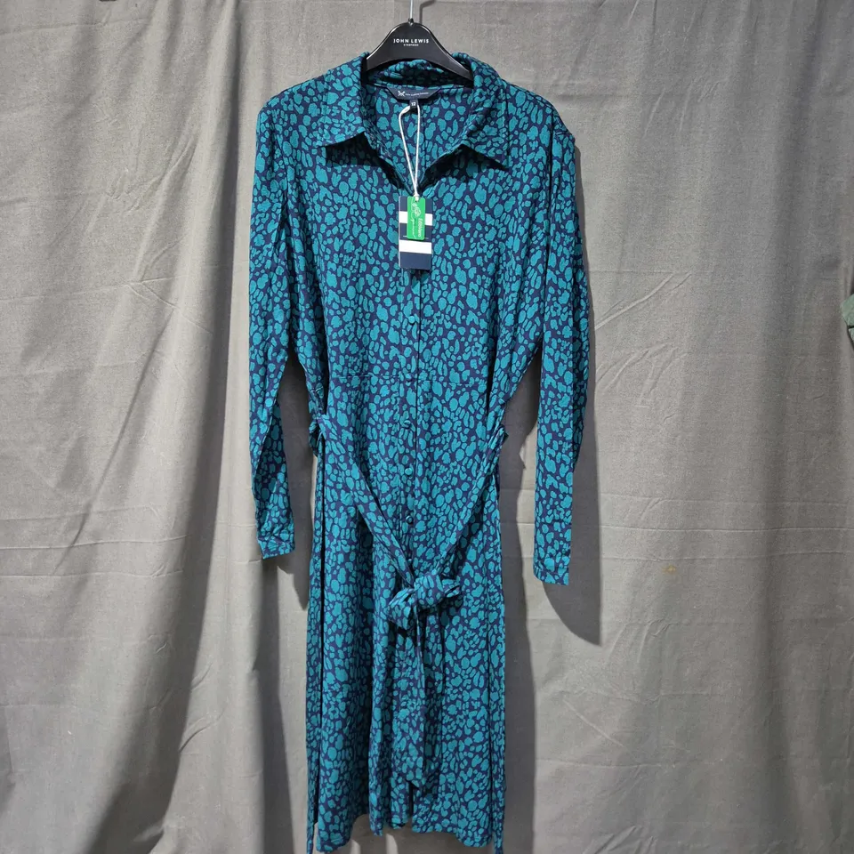 CREW CLOTHING COMPANY TEAL ANIMAL-PRINT SHIRT DRESS, SIZE UK 12
