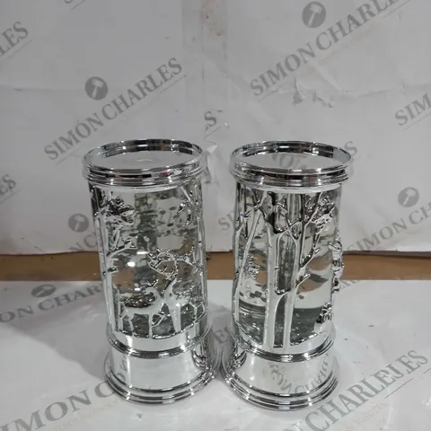 BOXED HOME REFLECTIONS SET OF PRELIT SWIRLING GLITTER SCENIC PILLARS - SILVER