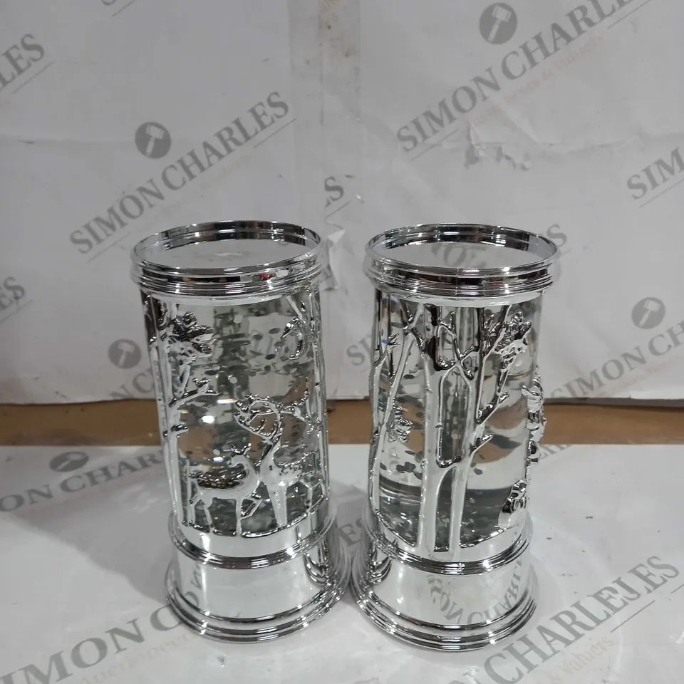BOXED HOME REFLECTIONS SET OF PRELIT SWIRLING GLITTER SCENIC PILLARS - SILVER