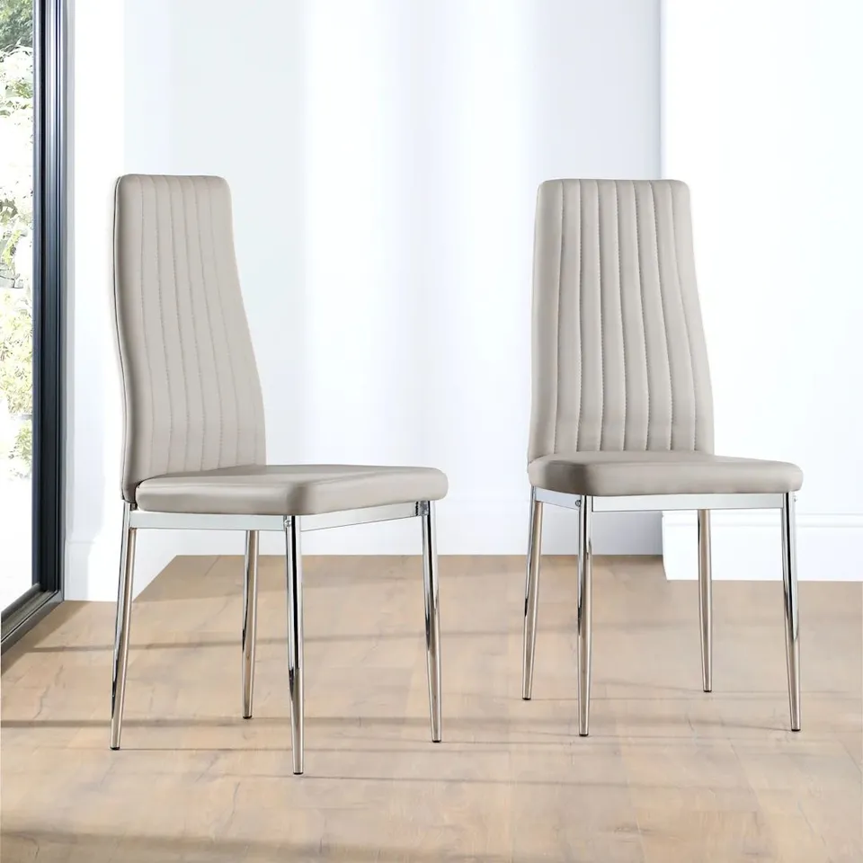 BOXED LEON DINING CHAIR, GREY CLASSIC FAUX LEATHER & CHROME (1 BOX)