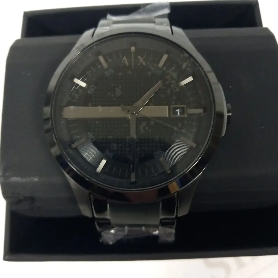 BOXED ARMANI EXCHANGE BLACK DIAL WRIST WATCH