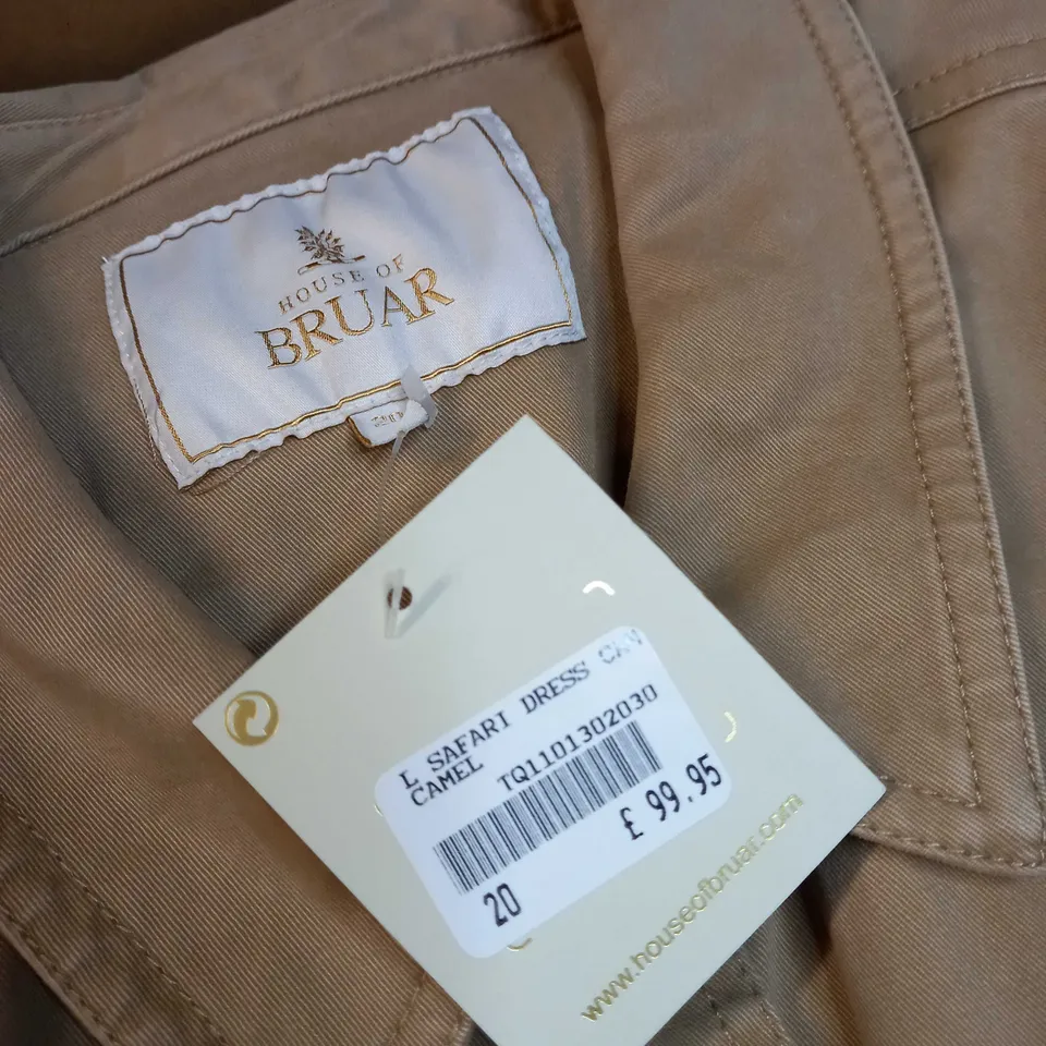 BOXED HOUSE OF BRUAR CAMEL SAFARI DRESS - SIZE 20
