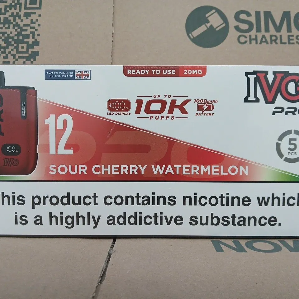 SEALED IVG PRO 12 SOUR CHERRY WATERMELON VAPES (5PCS)