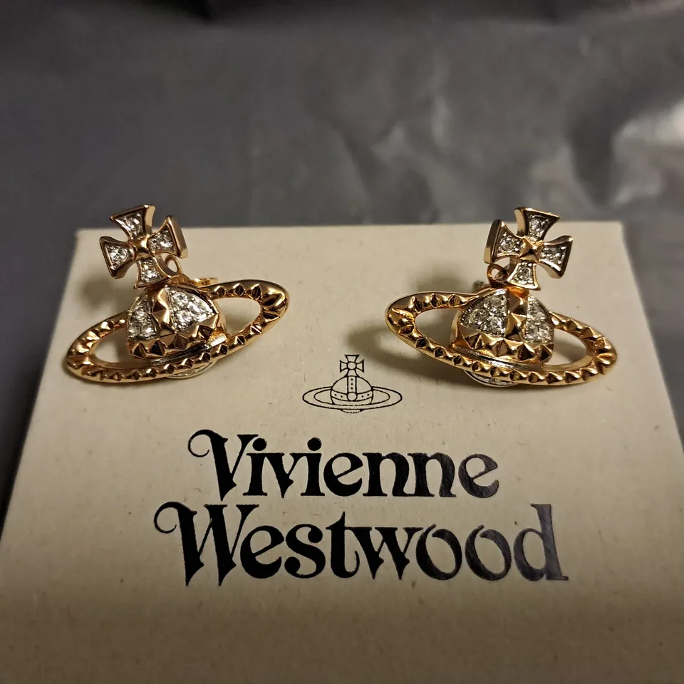 BOXED VIVIENNE WESTWOOD BAS REKIEF PINK GOLD EARRINGS 