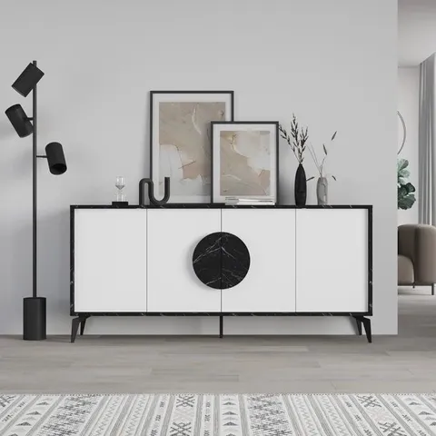 BOXED GORA CONSOLE SIDEBOARD DISPLAY UNIT 180 CM - BENDIR/WHITE (3 BOXES)