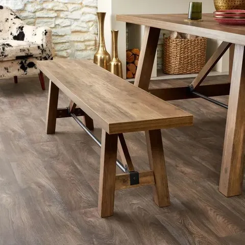 BOXED FULTON TRESTLE 3 SEATER DINING BENCH RUSTIC PINE EFFECT