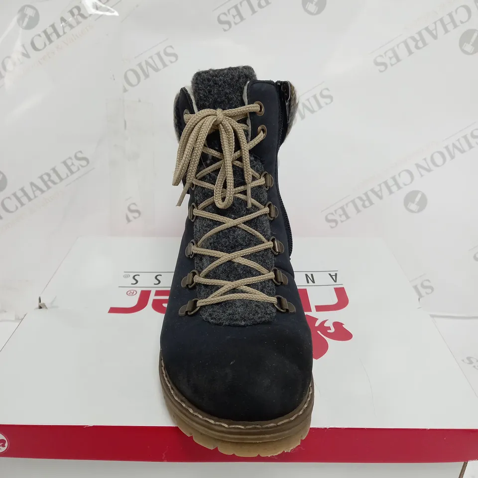 RIEKER MULTI-COLOURED CUFFED HIKING BOOTS IN BLUE - UK SIZE 5